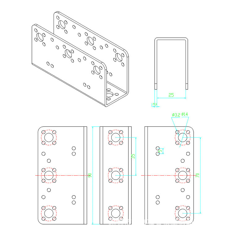 U-Shaped Aluminum Motor Bracket for Servo & Robot Motor Mounting